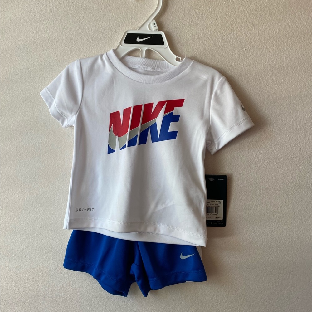 Red white and blue Nike short set